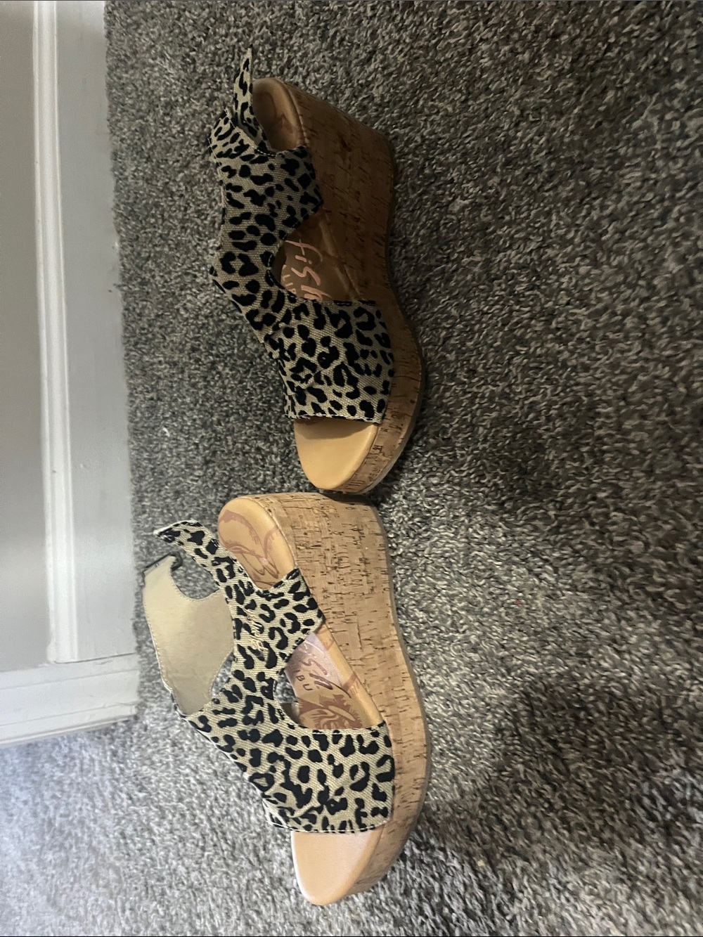 Leopard Print Cork Wedge Sandals